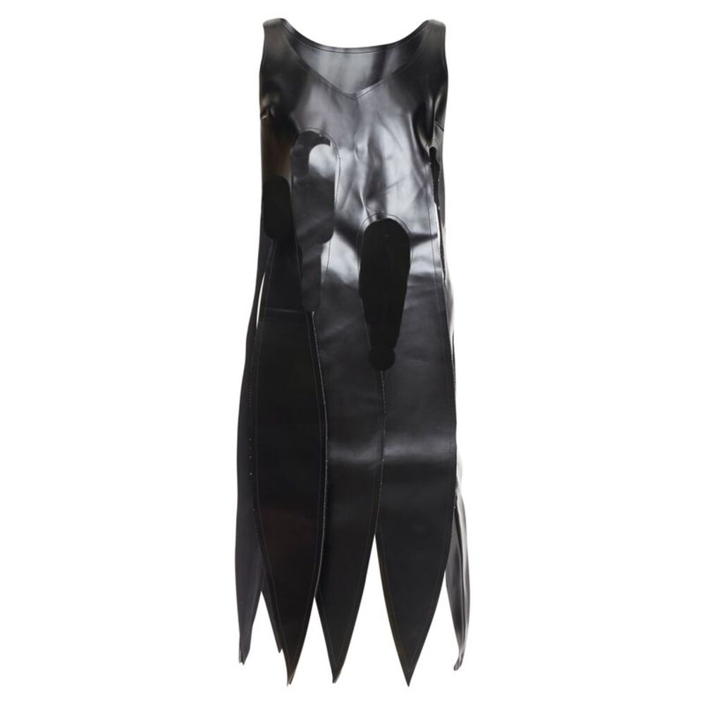 Comme des Garcons black PU V neck cut out fringe top